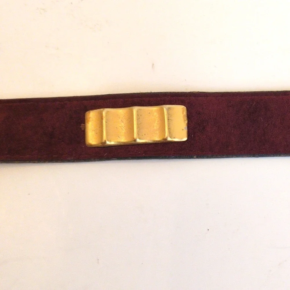 Vtg‎ 90s Leatherock Belt Brown Suede Gold Metal Modern Western Boho Chunky ML